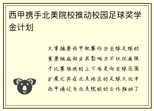 西甲携手北美院校推动校园足球奖学金计划 西甲携手北美院校推动校园足球奖学金计划
